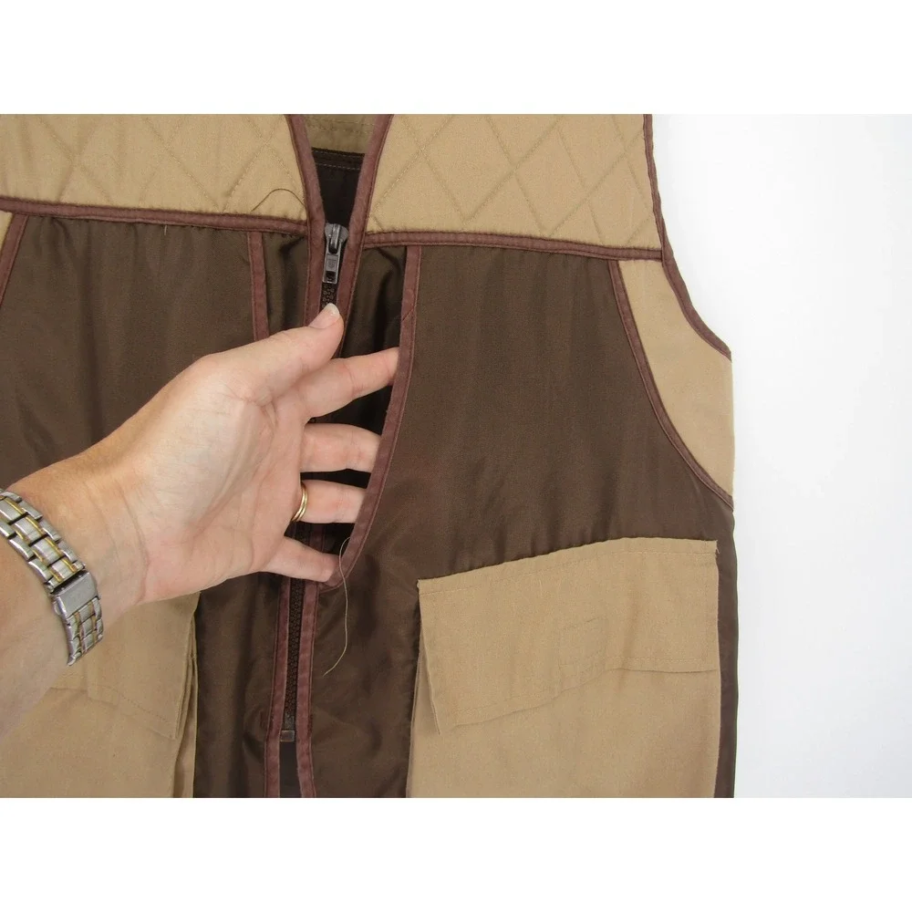 Hunting Shooting Vest XL Brown Tan Quilted Shoulder Utility Pocket Sport Outdoor